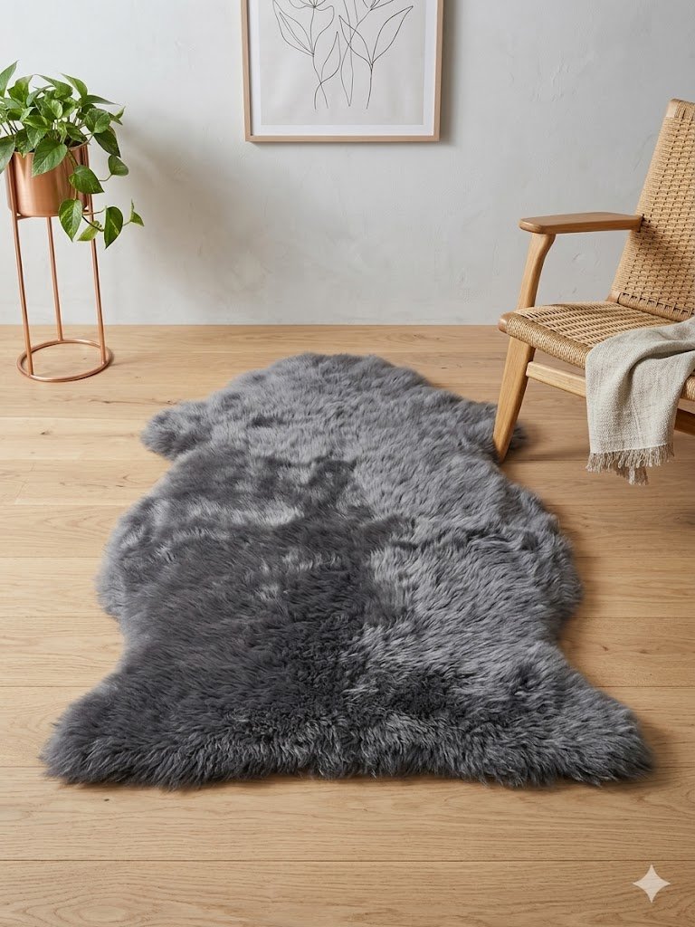 Rug, Sheep skin, Grey , 2x4