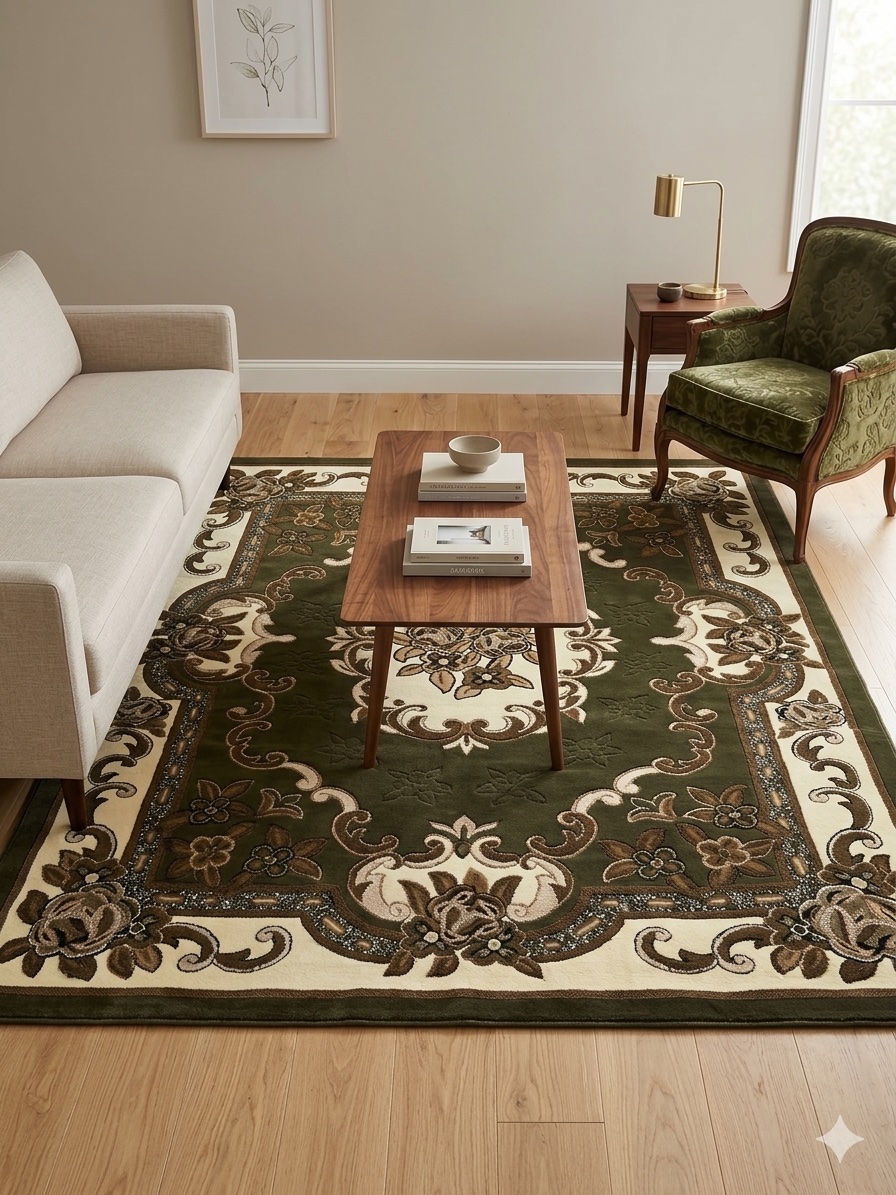 rug, d-121, sage green, 8x10