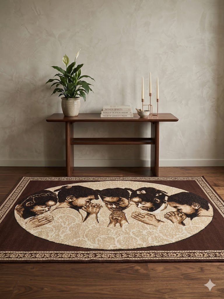 5x8 Five Girl Prayer African Rug, afrobohemian African figurative design